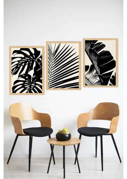 🖤 Siyah Beyaz Yaprak Desenli 3'lü Çerçeve Görünümlü Tablo Seti🌟 CRVS1160 13 x 17 modelleri