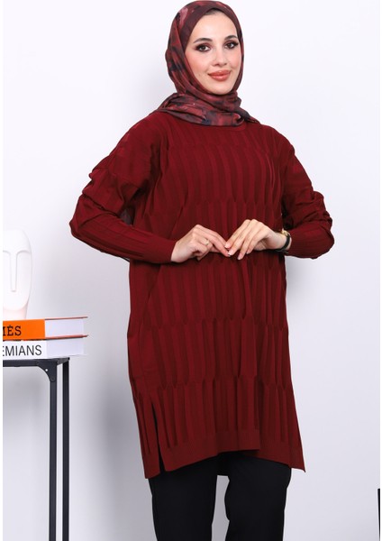 Bordo Soğuk İplik Merserize Triko Tunik