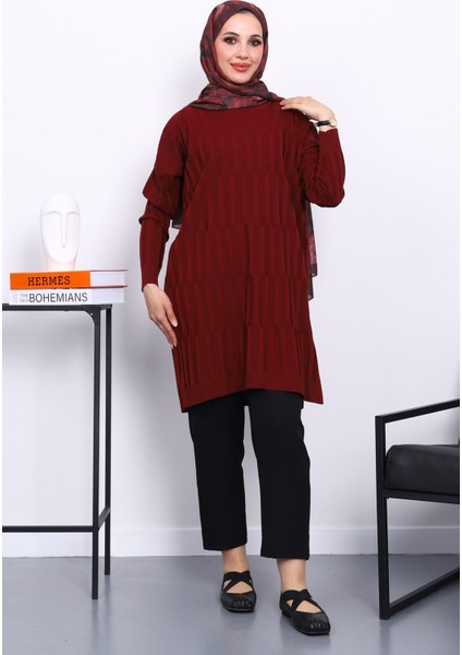 Bordo Soğuk İplik Merserize Triko Tunik fiyatları