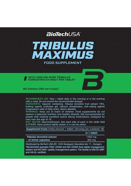 usa Tribulus Maximus 1500 Mg 90 Tabs fiyatları