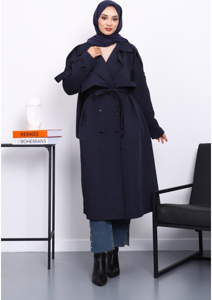 Lacivert Kruvaze Yaka Astarlı Trençkot fiyatları