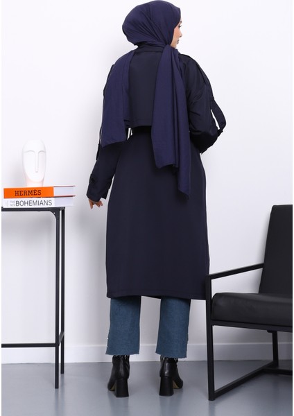Lacivert Kruvaze Yaka Astarlı Trençkot fırsatları