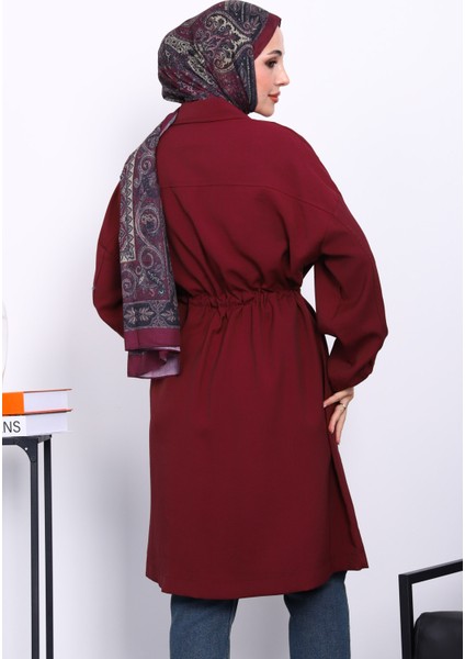 Bordo Bel Kuşaklı Çift Cepli Gabria Kap fırsatları