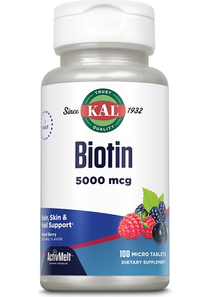 , Biotin, Mixed Berry, 5,000 Mcg, 100 Micro Tablets