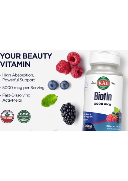 , Biotin, Mixed Berry, 5,000 Mcg, 100 Micro Tablets modelleri