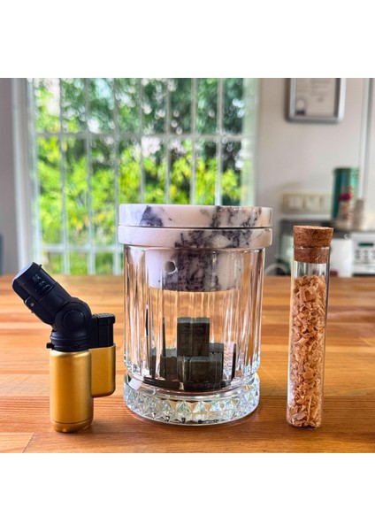 Menekşe Mermer Viski Kokteyl Dumanlama Tütsüleme Seti Premium Smoke Aparatı indirimleri