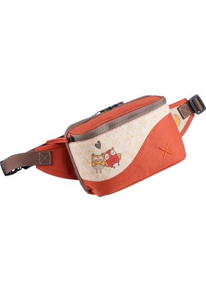 Turuncu Baykuş Desenli Kanvas Unisex Göğüs ve Bel Çantası indirimleri