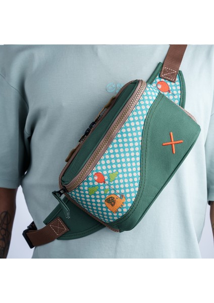Yeşil Fil Desenli Kanvas Unisex Göğüs ve Bel Çantası fiyatları
