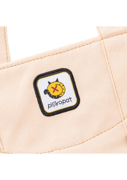 Krem Fare Desenli Canvas Kumaş Omuz Çantası