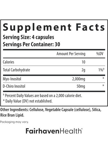 Fairhaven Health Myo-Inositol And D-Chiro Inositol Supplement For Women | 40:1 Ratio | Female Fertility Supplement For Women And Hormone Balance* | Vegan | 120 Myo & D-Chiro Inositol Capsules fiyatları
