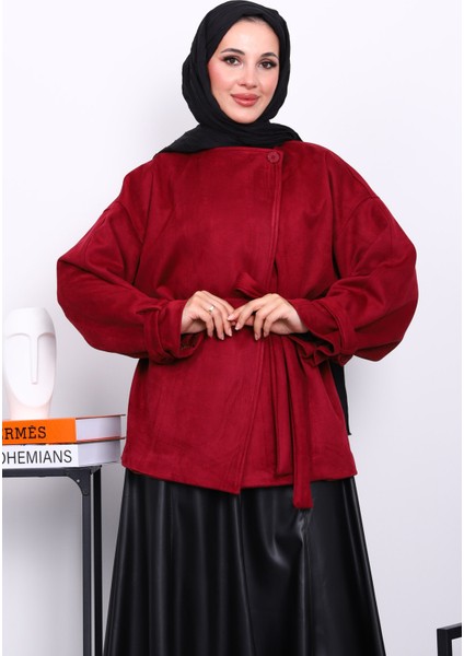 Mürdüm Kol Apoletli Astarlı Süet Ceket