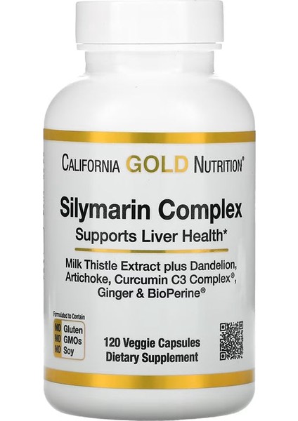 , Silymarin Kompleksi, Süt Devedikeni Ekstraktı Artı Karahindiba, Enginar, Kurkumin C3 Kompleksi®, Zencefil ve Bioperine®, 120 Sebze Kapsülü