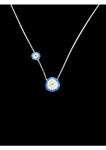 925 Ayar,çift Nazar Boncuk Model, 40-45 cm Kolye Uzunluğu, Ağırlık Ortalama 2-2,5 gr Aralığında, Mükemmel Hediye 925 Ayar Gümüş Kolye (KOD2741)