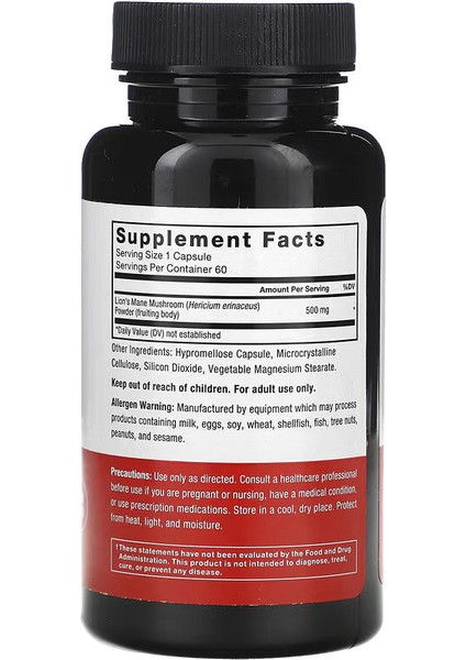 Lion's Mane, 500 Mg(Aslan Yelesi Mantarı)60 Vegetable Vegan Caps modelleri