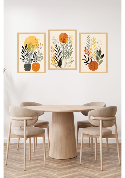 🌿 Turuncu Tonlarda Soyut Bitki ve Vazo Kompozisyonlu 3’lü Tablo Seti Çerçeve Görünümlü🌟 CRVS1158 21 x 30 fiyatları