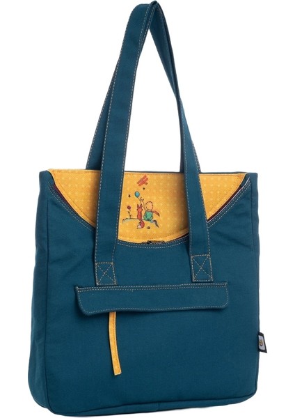 Petrol Mavisi Küçük Prens Desenli Canvas Kumaş Omuz Çantası fiyatları