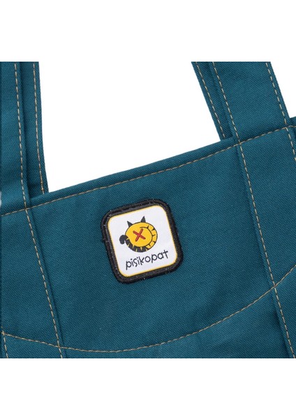 Petrol Mavisi Küçük Prens Desenli Canvas Kumaş Omuz Çantası