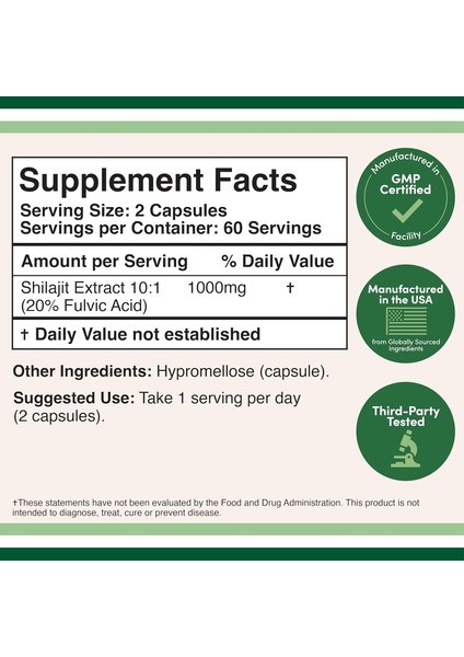 Shilajit Resin 1000 Mg (20% Fulvic Acid Supplement) 120 Caps fiyatları
