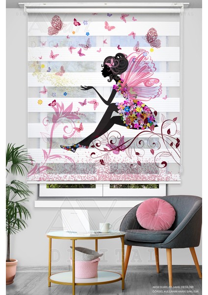 Peri Kızı ve Kelebek Baskılı Zebra Perde - Dijital Baskılı Zebra Stor Perde