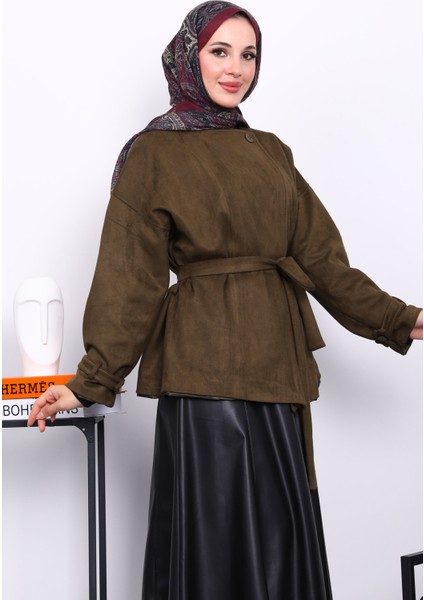 Haki Kol Apoletli Astarlı Süet Ceket modelleri