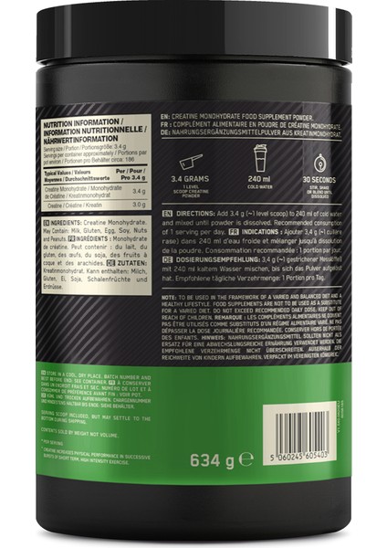 Micronised Creatine Powder 634 G - 186 Servis fiyatları