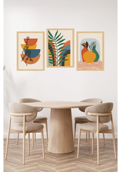 🌿 Renkli Vazo ve Yaprak Temalı 3'lü Çerçeve Görünümlü Tablo Seti 🌟 CRVS1178 13 x 17 fiyatları