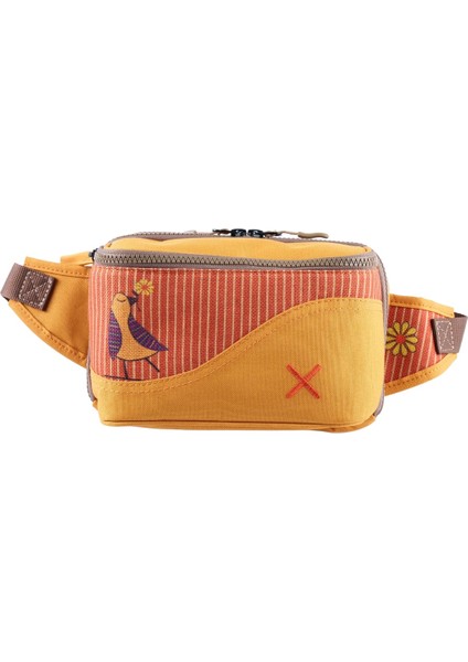 Sarı Kuş Desenli Kanvas Unisex Göğüs ve Bel Çantası