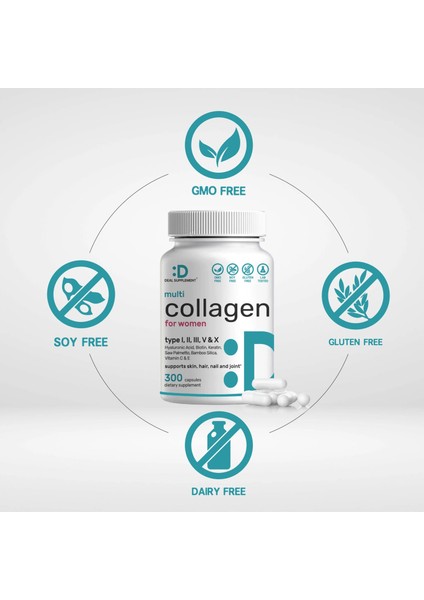Multi-Collagen Pills For Women With Vitamin C, E, & Biotin, 300 Capsules fiyatları