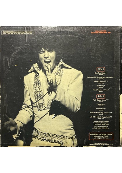 Elvis Presley On Stage (February, 1970) Lp Plak fiyatları