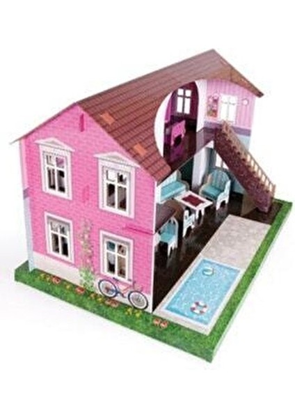3 Boyutlu Maket Mobilyalı Oyun Evi Kız Çocuklar İçin 17 Parça Eğitici Set