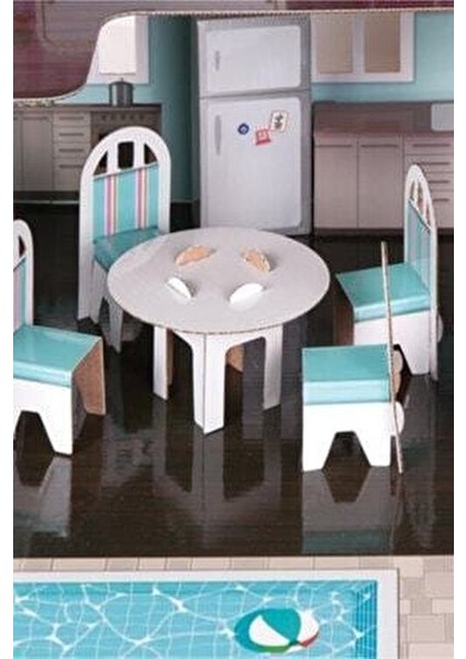 3 Boyutlu Maket Mobilyalı Oyun Evi Kız Çocuklar İçin 17 Parça Eğitici Set