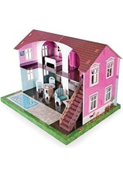 3 Boyutlu Maket Mobilyalı Oyun Evi Kız Çocuklar İçin 17 Parça Eğitici Set