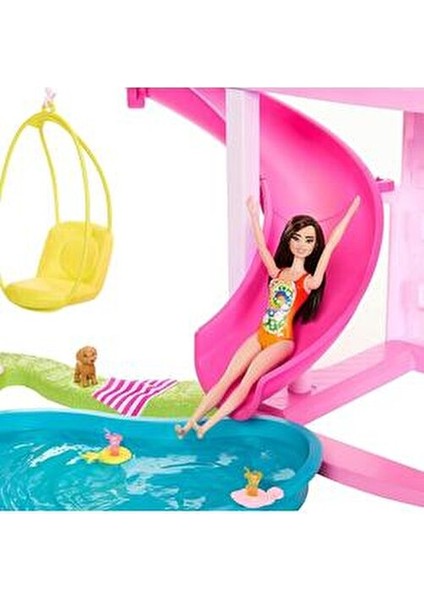 Fabbatoys HMX10 Barbie Rüya Evi 2023 Modeli Renkli Kaydıraklı ve Havuzlu Oyun Seti