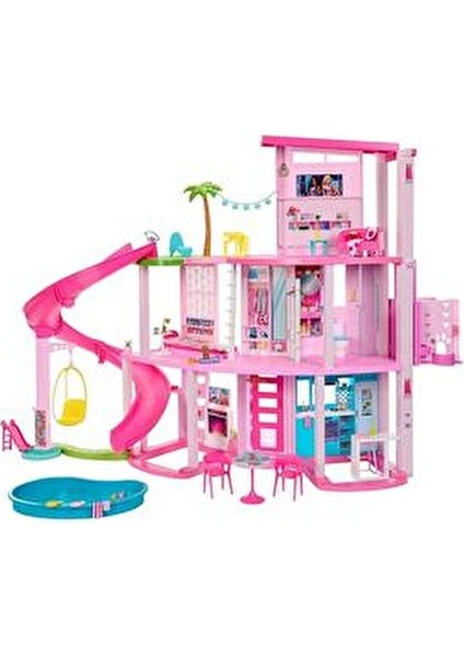 Fabbatoys HMX10 Barbie Rüya Evi 2023 Modeli Renkli Kaydıraklı ve Havuzlu Oyun Seti