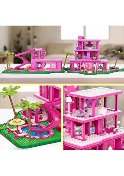 Mega Rüya Evi 1795 Parça Kız Çocuklar İçin Pembe Renkli Eğlenceli Oyun Seti