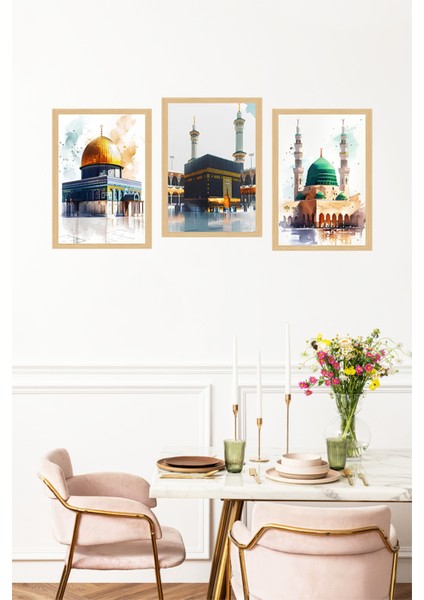 🕌 Kutsal Mekânlar Temalı 3’lü Tablo – Çerçeve Görünümlü Uv Baskı – Şık Dekor🌟 CRVS1182 13 x 17 fırsatları