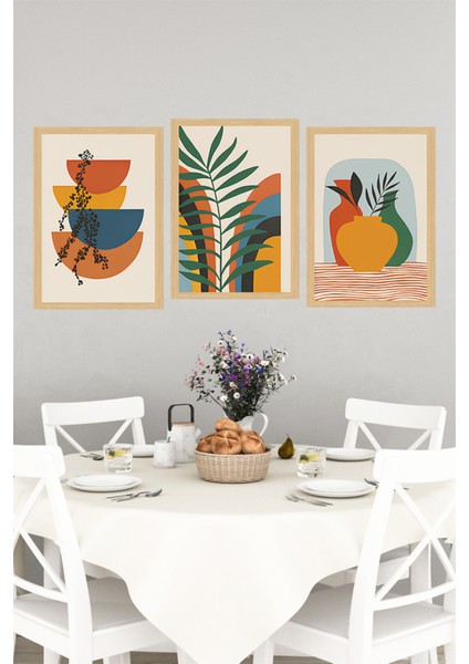 🌿 Renkli Vazo ve Yaprak Temalı 3'lü Çerçeve Görünümlü Tablo Seti 🌟 CRVS1178 13 x 17 indirimleri