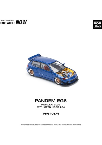 1:64 Pandem Eg6 Metallic Blue – Açılır Kaputlu Diecast Model Araba