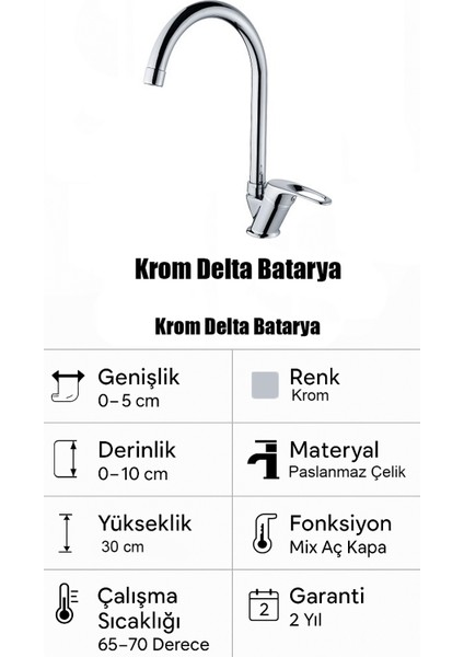 Mix Delta Borulu Mutfak Eviye Bataryası Sıcak Soğuk Girişli - 2 Yıl Garantili fırsatları