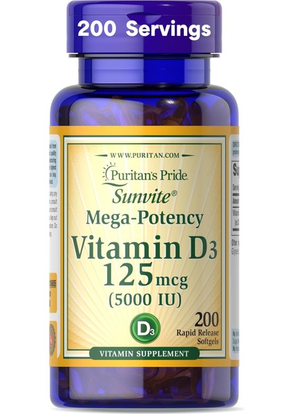 Vitamin D3 125 Mcg 5000 Iu 200 Softgels