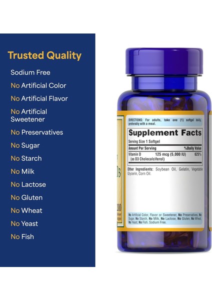 Vitamin D3 125 Mcg 5000 Iu 200 Softgels fiyatları