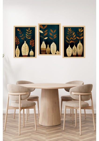 🌿 Altın Detaylı Vazo ve Bitki Temalı 3'lü Çerçeve Görünümlü Tablo Seti 🌿 CRVS1181 13 x 17 fiyatları