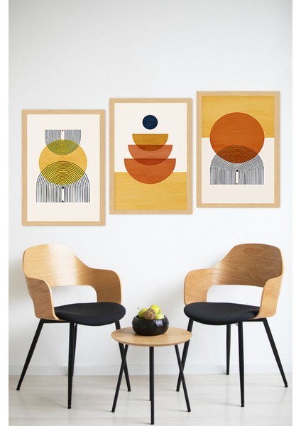 🌿 Geometrik Ahşap Stil Çerçeveli 3’lü Tablo Seti 🖼️ | Minimal & Modern Dokunuş 🌞🌟 CRVS1180 13 x 17 modelleri