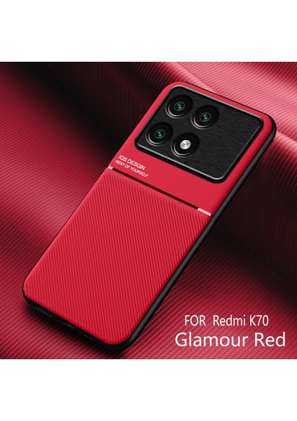 Xiaomi Redmi K70 Kılıfı, Şık Moire Gömülü Demir Plaka Halkasız Braketli Telefon Kılıfı-Kırmızı (Yurt Dışından)