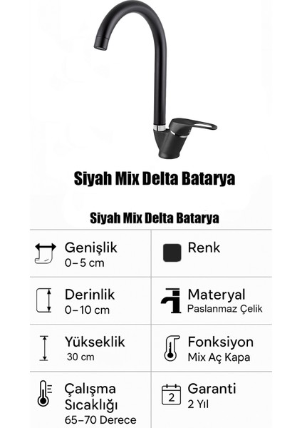 Mix Delta Borulu Mutfak Eviye Bataryası Sıcak Soğuk Girişli - 2 Yıl Garantili fırsatları