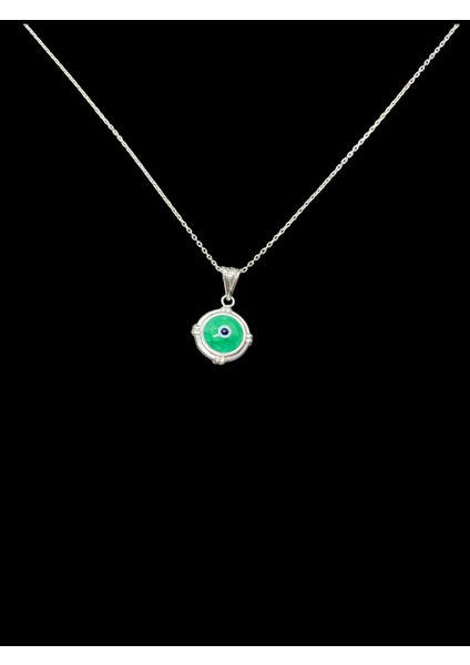 925 Ayar Yeşil Nazar Boncuğu Model, 40-45 cm Kolye Uzunluğu, Ağırlık Ortalama 2-2,5 gr Aralığında, Mükemmel Hediye 925 Ayar Gümüş Kolye (KOD2751)