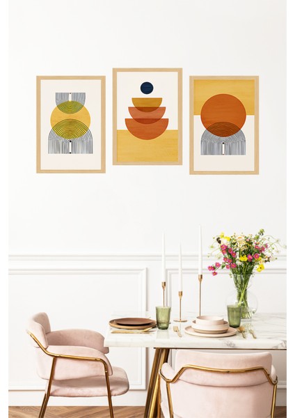 🌿 Geometrik Ahşap Stil Çerçeveli 3’lü Tablo Seti 🖼️ | Minimal & Modern Dokunuş 🌞🌟 CRVS1180 13 x 17 fırsatları
