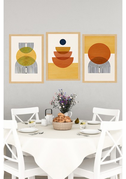 🌿 Geometrik Ahşap Stil Çerçeveli 3’lü Tablo Seti 🖼️ | Minimal & Modern Dokunuş 🌞🌟 CRVS1180 13 x 17 indirimleri