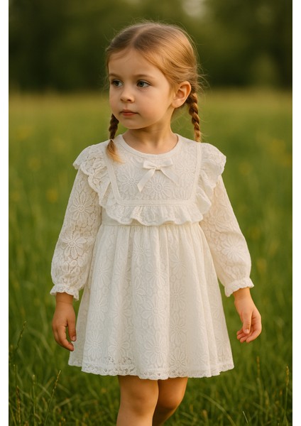 Kız Bebek Çocuk Uzun Kollu Dantelli Fiyonklu Fırfırlı Parti Düğün Doğum Günü Bayramlık Elbise fiyatları