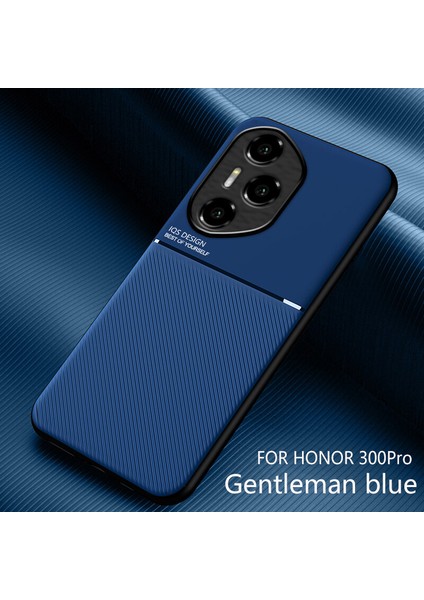 Honor 300 Pro Kılıfı, Şık Moire Gömülü Demir Plaka Halkasız Braketli Telefon Kılıfı-Mavi (Yurt Dışından)
